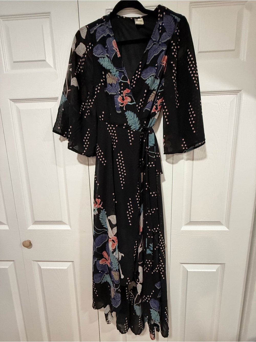 Japna Black Maxi Wrap Dress with Floral Print